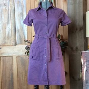 Talbots plum cotton belted dress